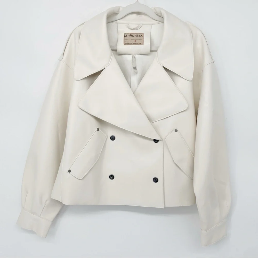 Free People Alexis Vegan Leather Moto Jacket NWT Cream White Boxy - Picture 5 of 16